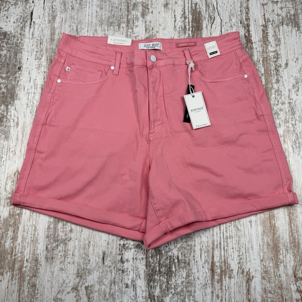 NWT‎ Judy Blue High Waisted Shorts Pink Sz 3XL Cuffed Hem Tummy Control